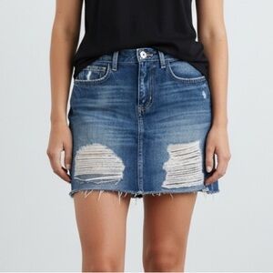 L’AGENCE Jolene Distressed Denim Skirt Raw Edge Baddie size 25 Waist